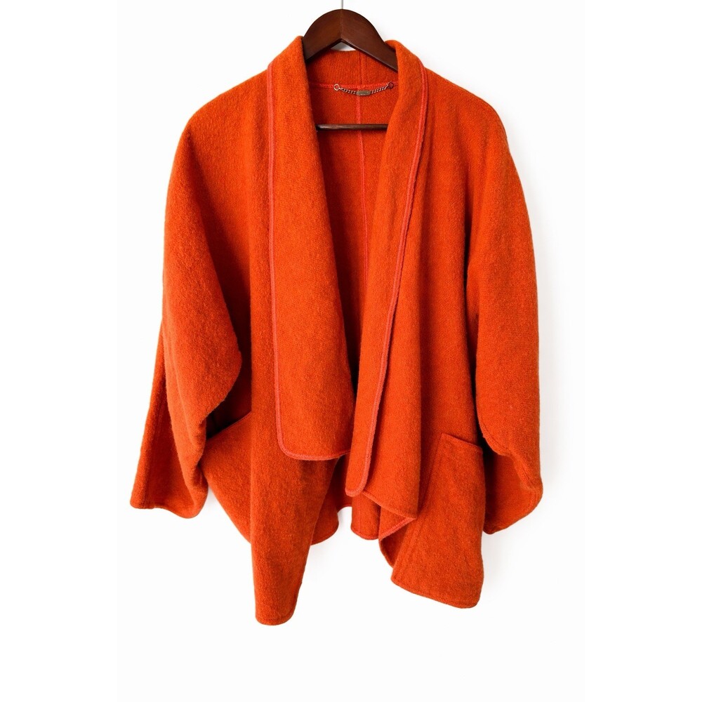Mondi 80s VTG Pure New Wool Cardigan Orange Shawl Collar Made in Germany EU 38/M